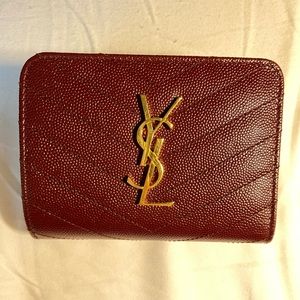 YSL (Saint Laurent) compact zip around wallet- leather in rouge legion color